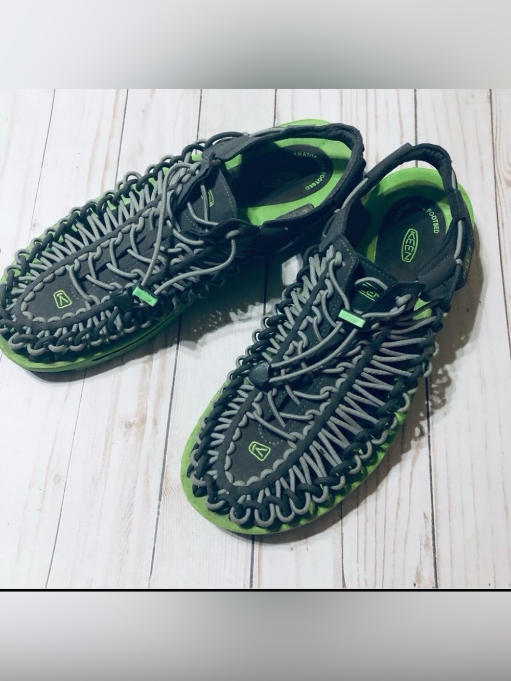 Keen Uneek Grey and Green Paracord Sport Sandals Water Shoes sz 11.5 US 45 EU